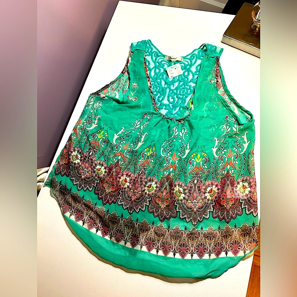 NWT Papaya floral paisley colorful tank mint Sz S flowy boho indie